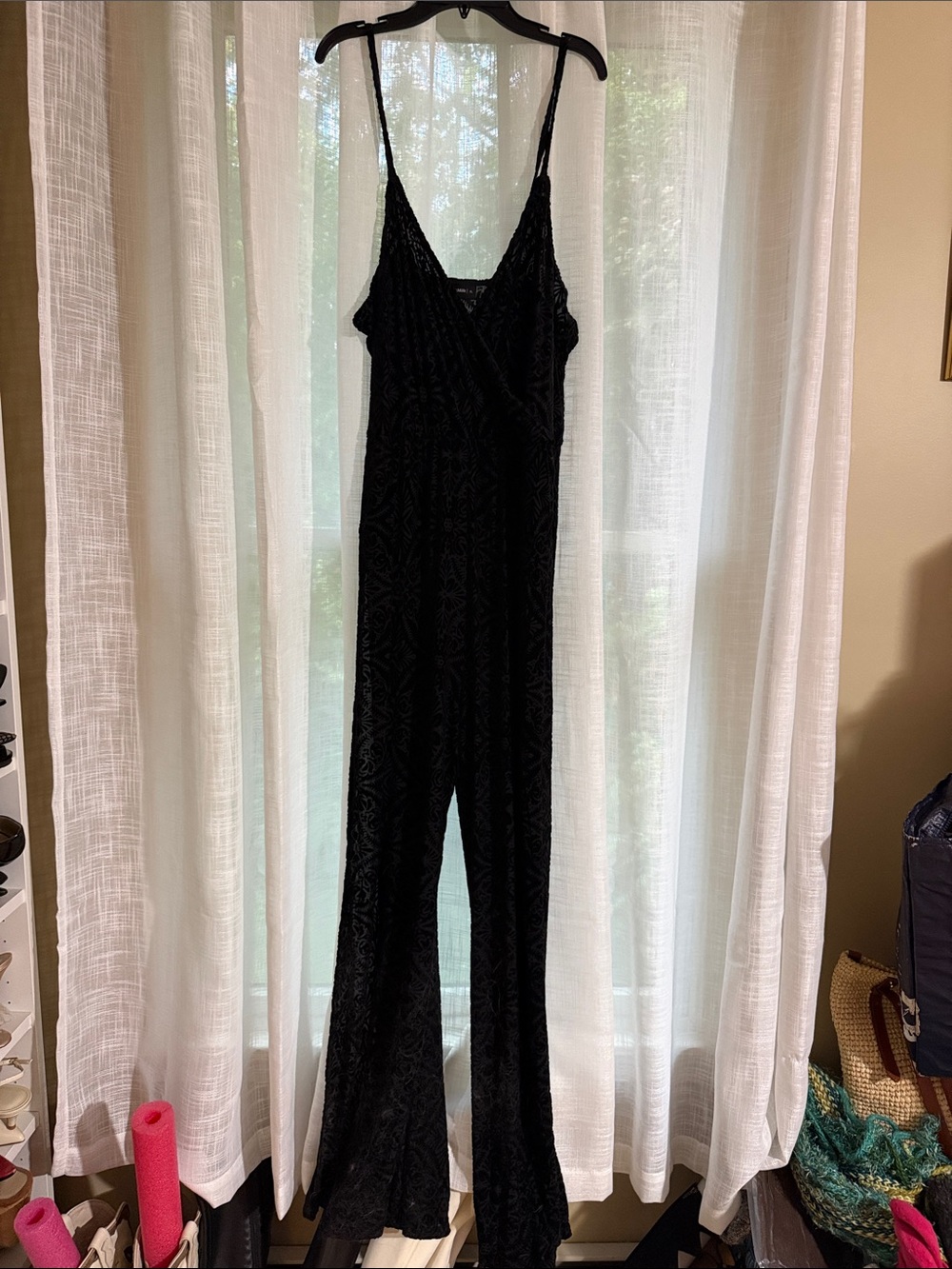 Blackmilk Black Burned Velvet Wide-Leg Jumpsuit with Spaghetti Straps